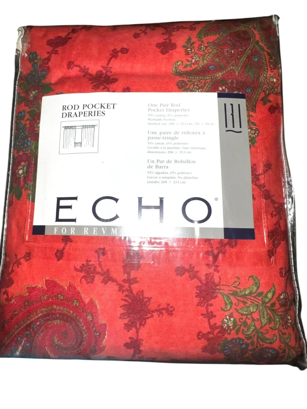 2 pair “Raj” Red Paisley Floral Rod Pocket Drapery Drapes Curtains Panels 40x84”